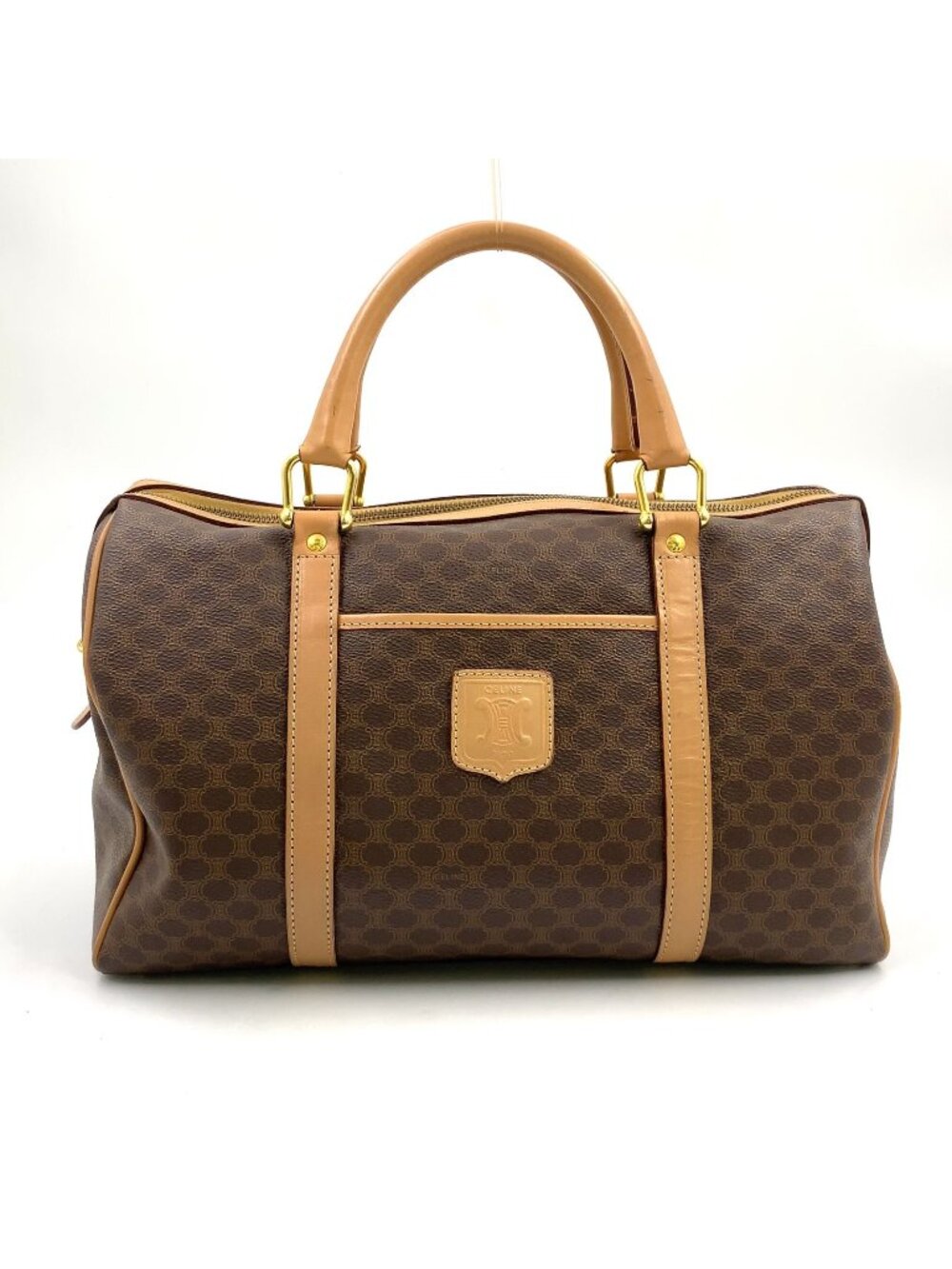 Celine Macadam Mini Leather Brown Light Boston Bag Gold